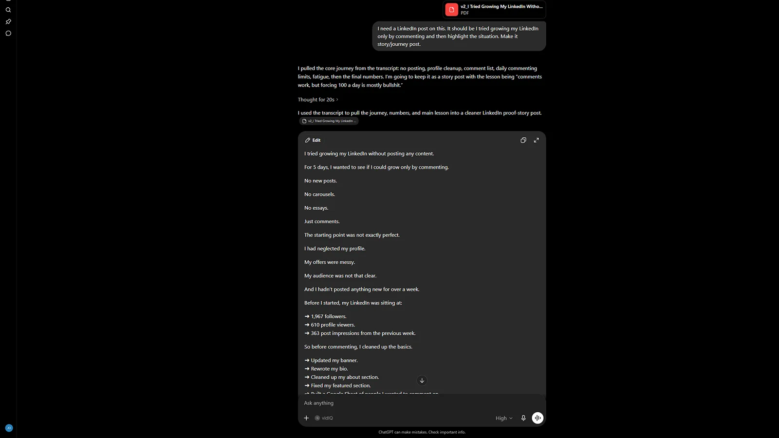 Video transcript being used to generate LinkedIn posts, newsletters, and blog articles from a single YouTube video