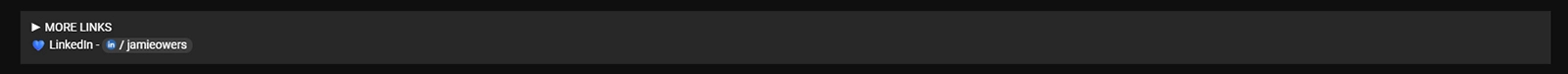 YouTube description additional links section showing labelled affiliate links, a website URL, and social media profile links listed below the timestamps